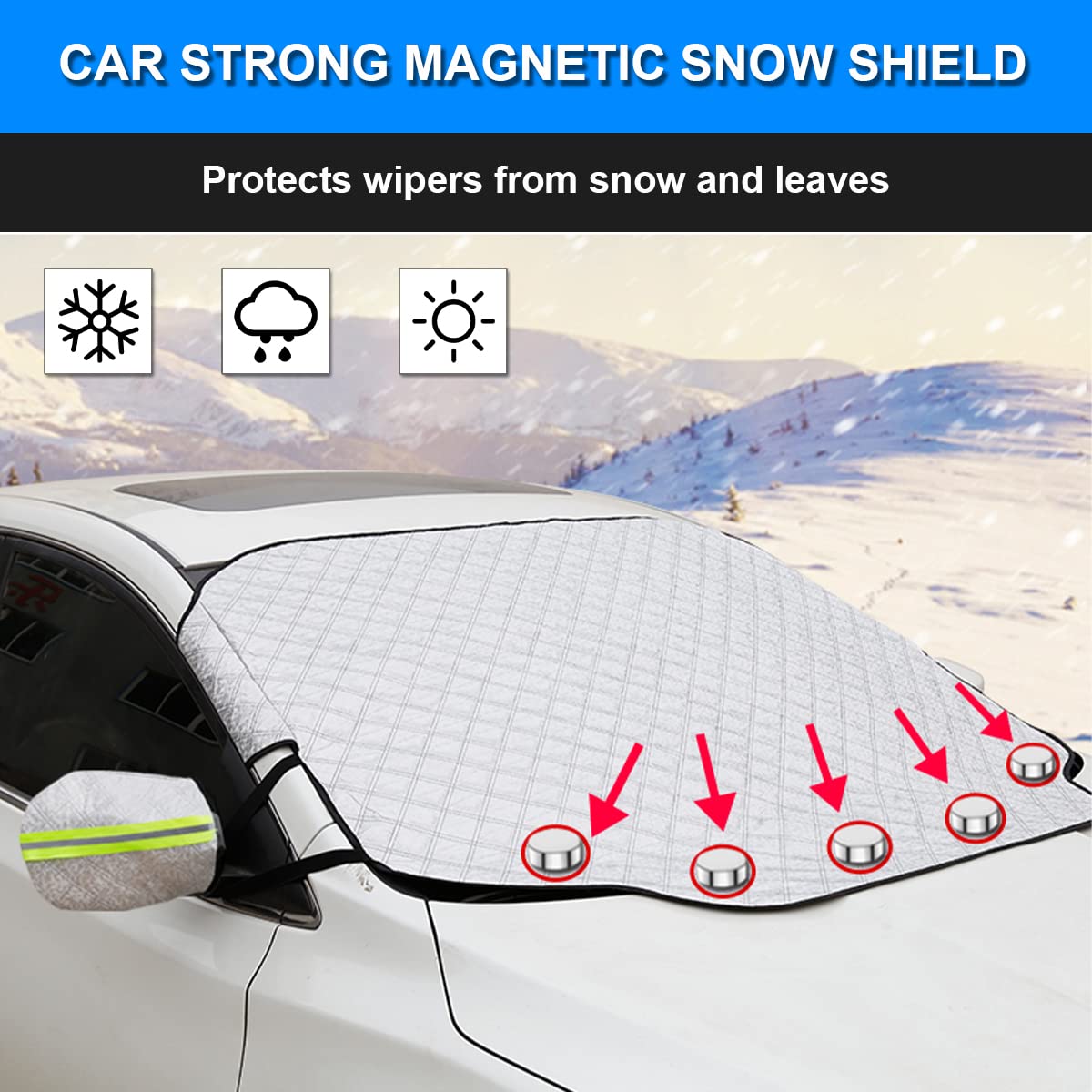 Car Windshield Snow Cover With 4 Layers Windproof Protection Defense Frost Sunlight, All Weather Winter & Summer Front Window Au