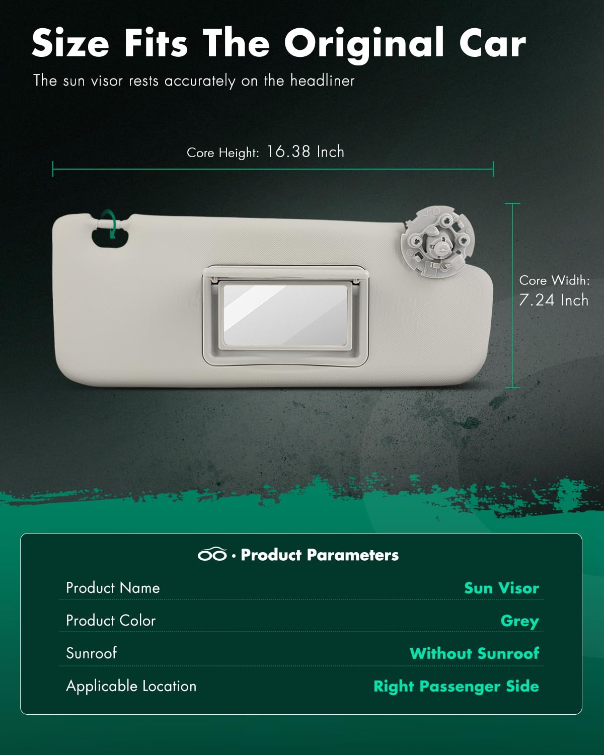 Scitoo Car Sun Visor Assbembly Fit For 2012-2015 For Chevy Sonic Grey Without Sunroof(Right Passenger Side)