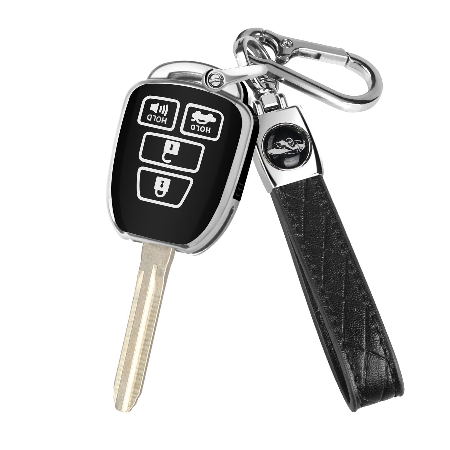 Mild East Key Fob Cover For Toyota With Metal Key Chain, Silver Edge Soft Tpu Key Fob Shell Case For 2012-2019 Camry Corolla Tac