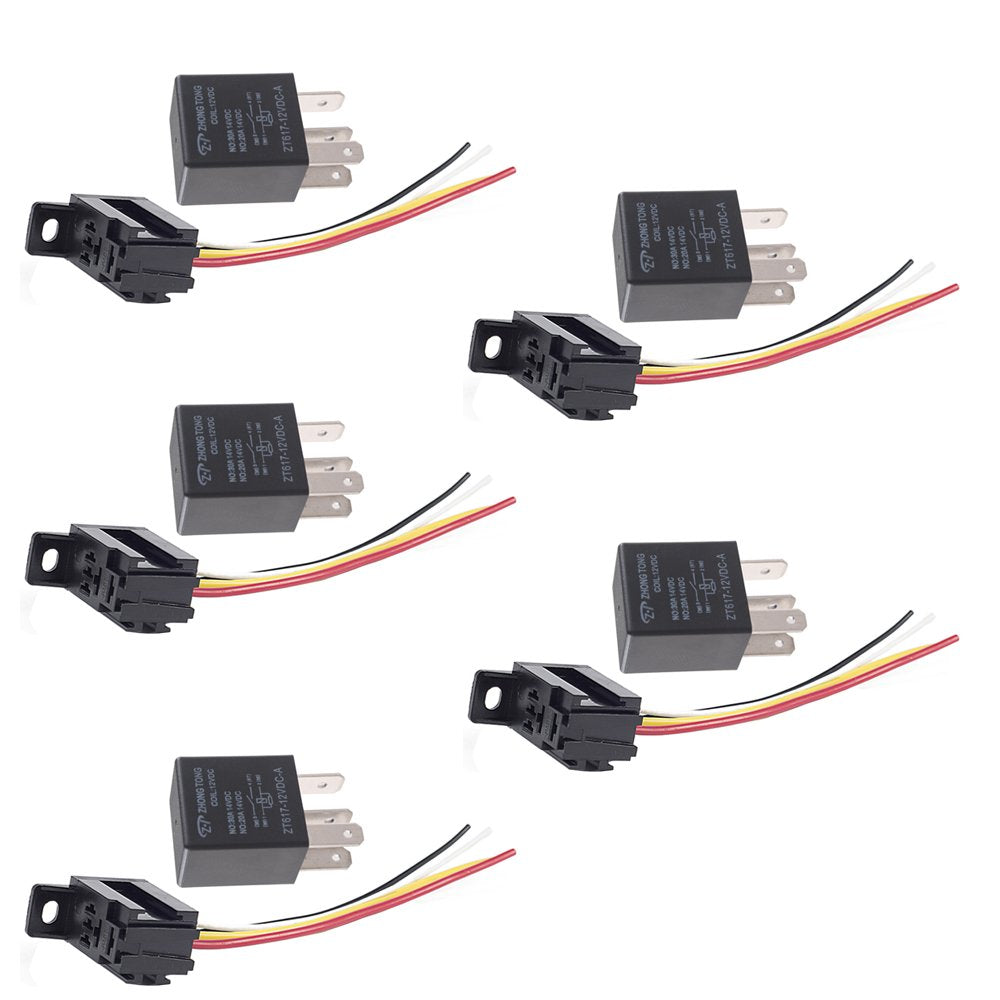 Esupport Car Heavy Duty Relay Switch 12V 30A Spst 4Pin Wire Socket Plug Harness Waterproof Electrical Automotive Pack Of 5
