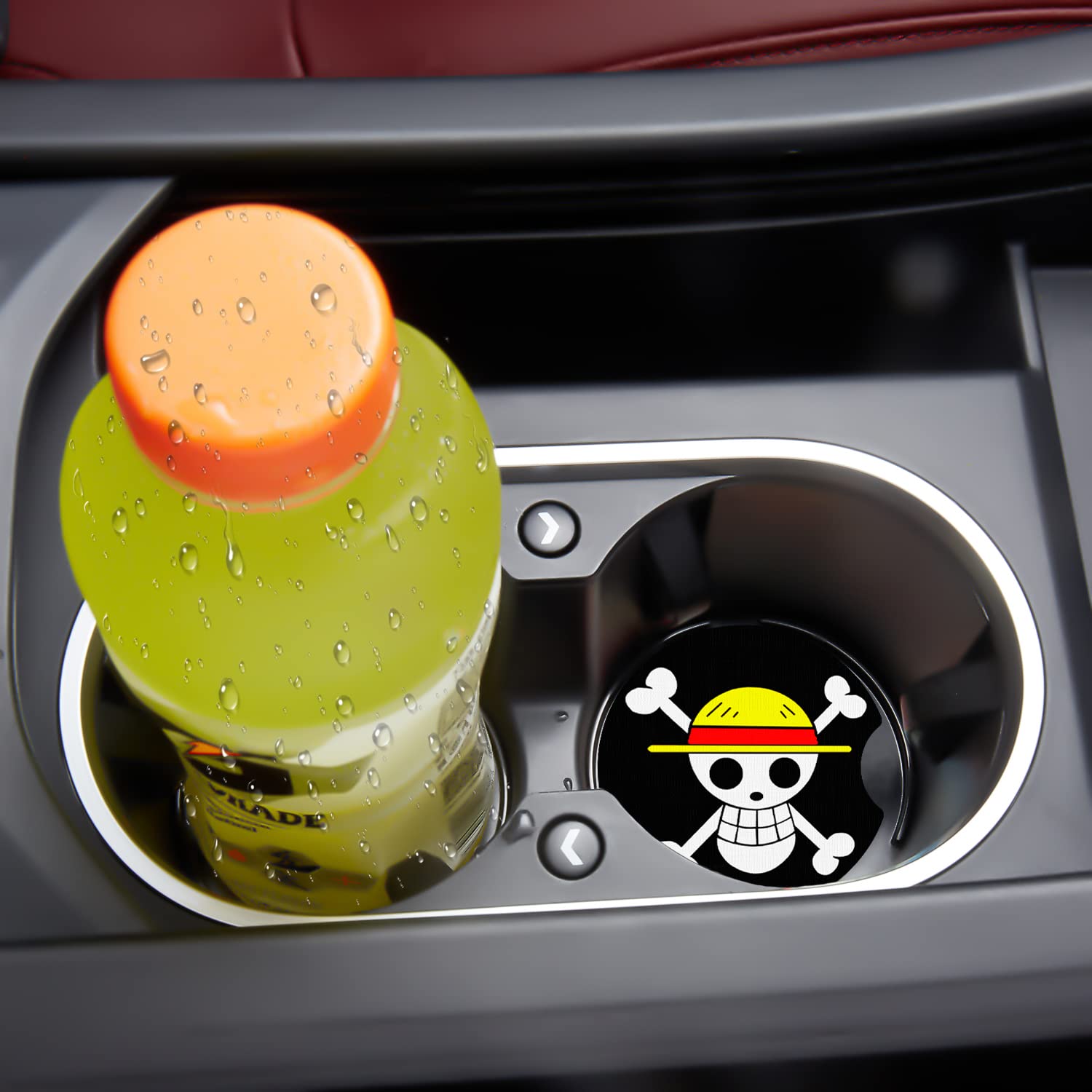 Car Cupholder Coaster Absorbent 2 Pack Trendy Cool Anime Skull Design Rubber New Automotive Cup Holder Decal Decor Accessories F