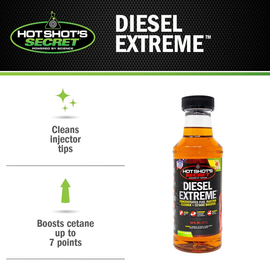 Hot Shot's Secret Diesel Extreme Clean & Boost, 16 fl. oz., Amber - High-Performance Diesel Fuel Additive for Enhanced Cleaning & Boosting