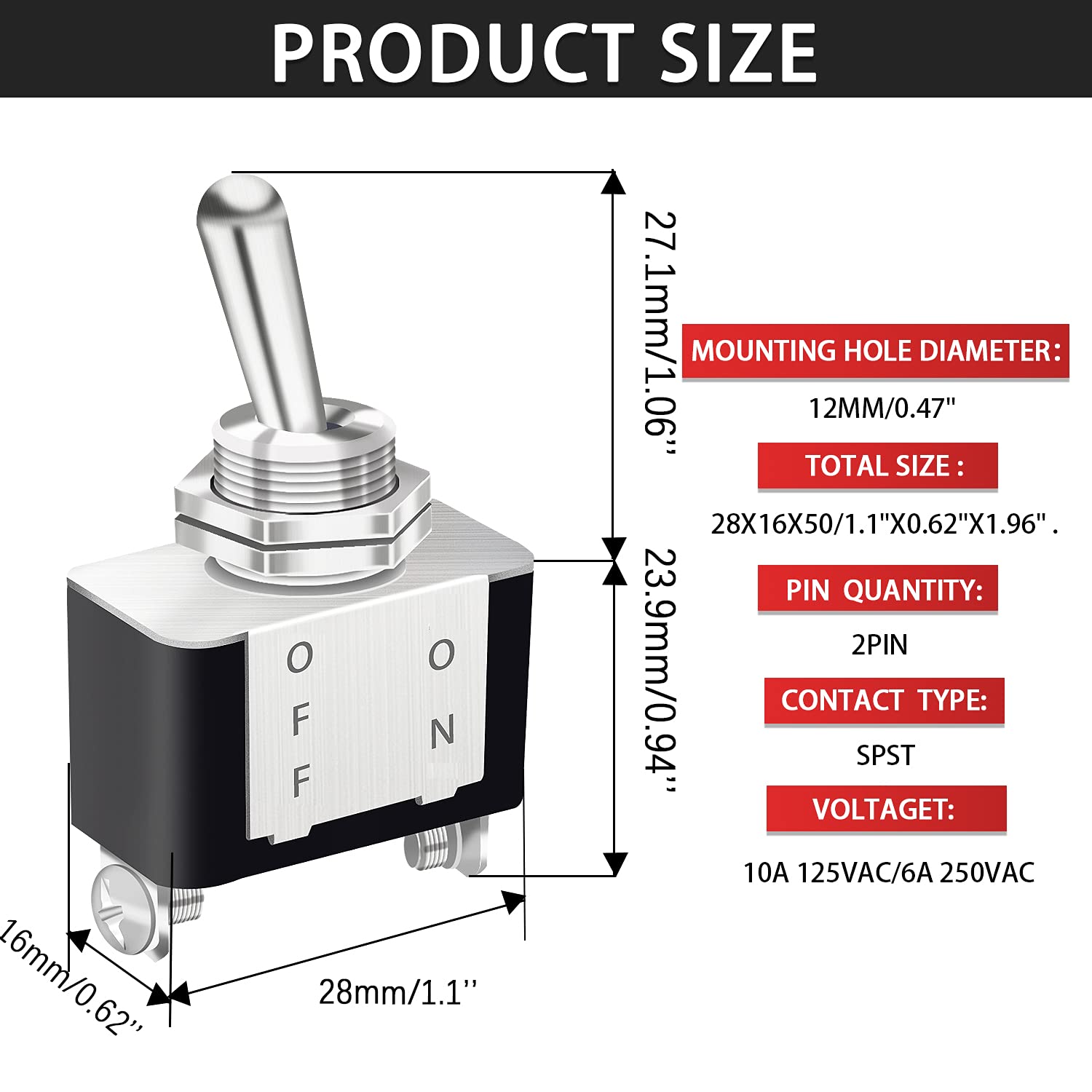 Mankk 2Pcs 12V Heavy Duty Rocker Toggle Switch 10A/125V Spst On/Off 2Pin With Red Aircraft Safety Cover For Auto Car Marine Boat Kn3A-101A-Rmz