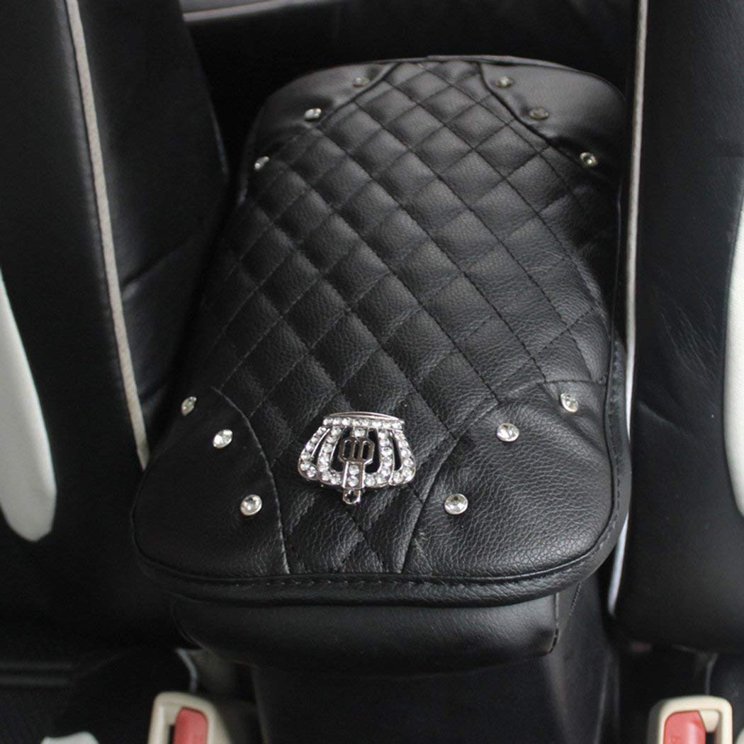 Diamond Center Console Cover Bling Arm Rest Cover For Car Armrest Cover Women Girl 7.5' X 11',Black