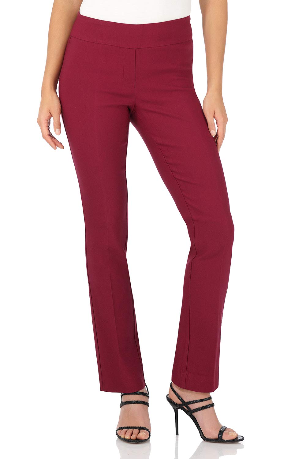 Rekucci Womens Ease Into Comfort Straight Leg Pant With Tummy Control (8, Burgundy)