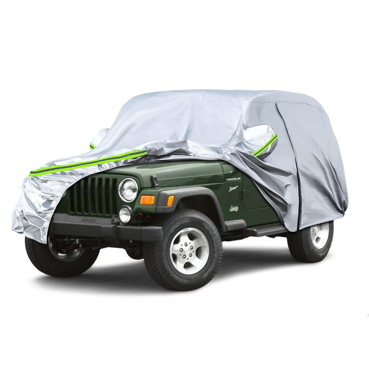 Waterproof Car Covers Replace For 1987-2006 Jeep Wrangler 2 Doors, 6 Layers Silver All Weather Car Cover With Zipper Door & Wind