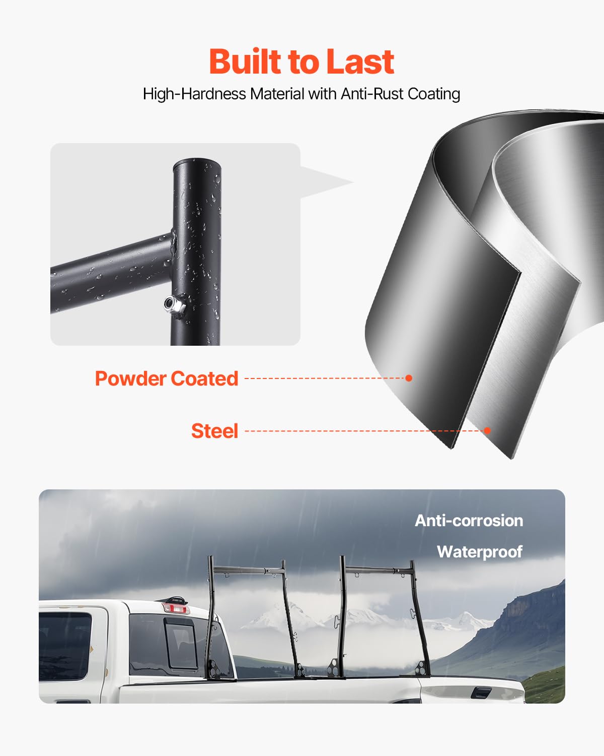 Vevor Truck Ladder Rack, 49-73 In Width, Extendable Universal Cargo Rack, Heavy Duty Steel With 800 Lbs Static Load Capacity, Id