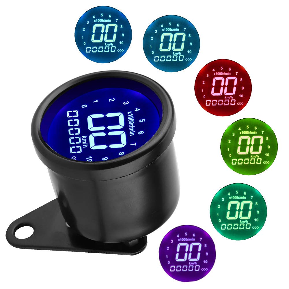 Acouto Motorcycle Speedometer 12V Universal Motorcycle Lcd Display Instrument Digital Speedometer Odometer Tachometer Meter Gauge Black Plating