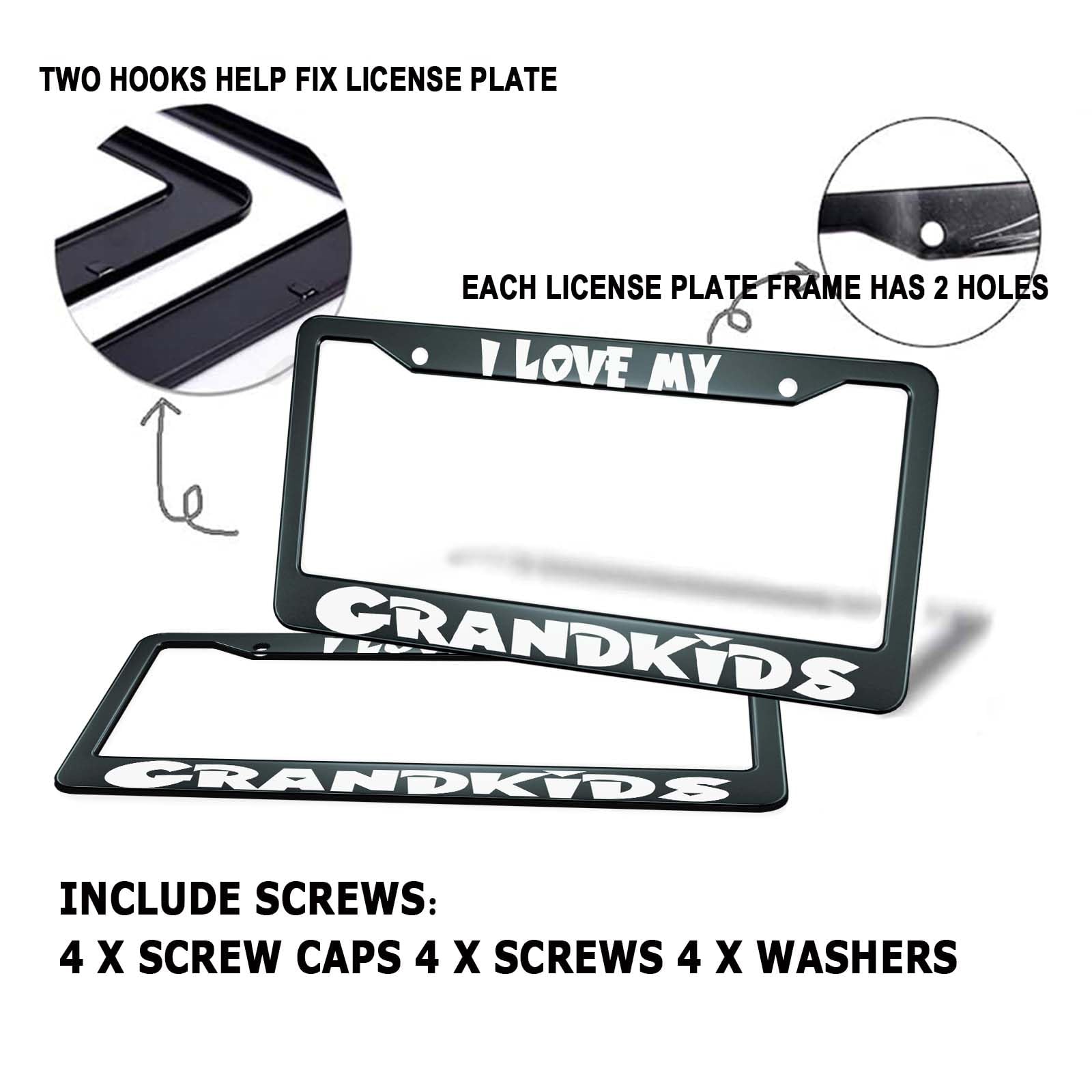HOSNYE I Love My Grandkids License Plate Frame Black 2 Pcs White Color Cute Metal Cute Licenses Plates Frames Licenses Plate Cov