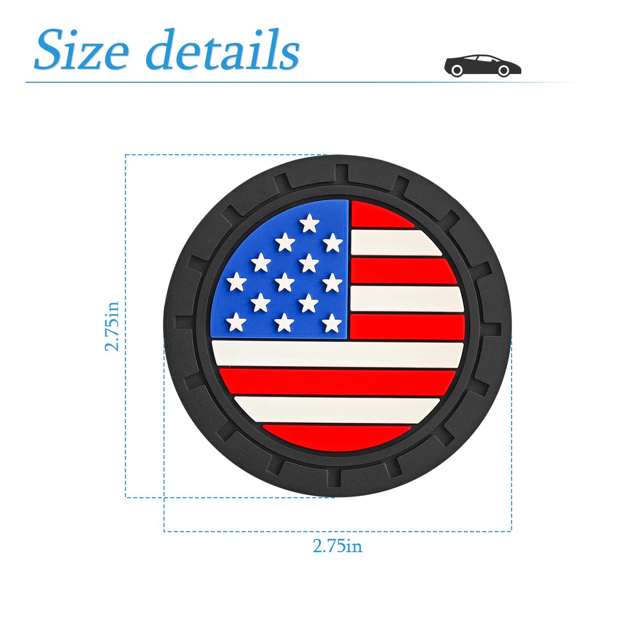Auceli 4 Pack Car Cup Holder Coasters, Colored American Flag Us Flag Insert Car Cup Coaster, 2.75 Inch Anti Slip Shockproof Embe