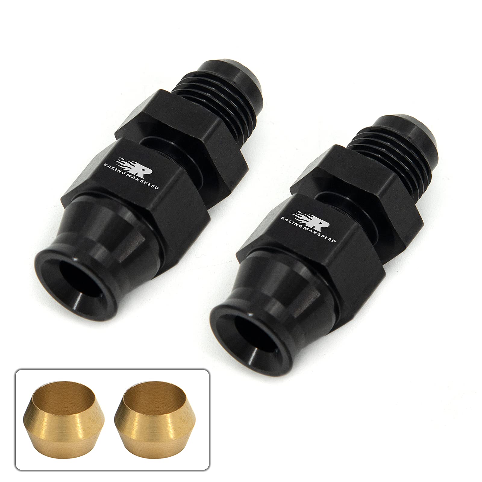 CNRAQR 6AN Male Flare to 5/16'' Fuel Hardline Tube Fitting Adapter Connector Aluminum Alloy Black Anodized 2Pcs