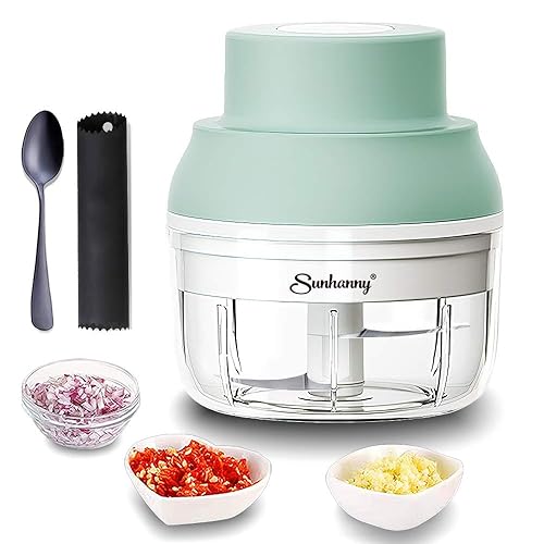 Electric Garlic Chopper Mini, Garlic Masher Crusher, Food Processor Small With Garlic Peeler And Spoon (100Ml33Fl Oz, Green)