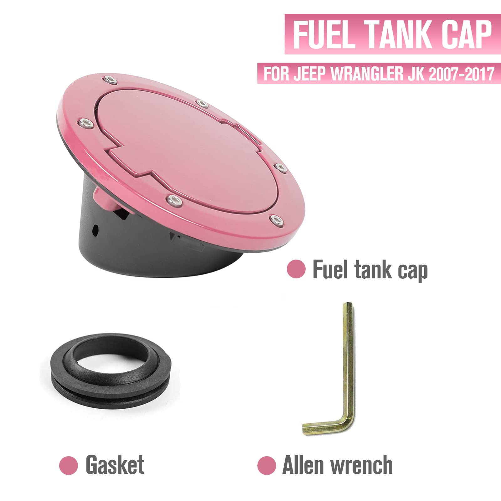 Jecar Jk Fuel Filler Cover Gas Cap Aluminum Alloy Gas Tank Door Exterior Accessories For Jeep Wrangler 2007-2018 Jk Jku, Pink