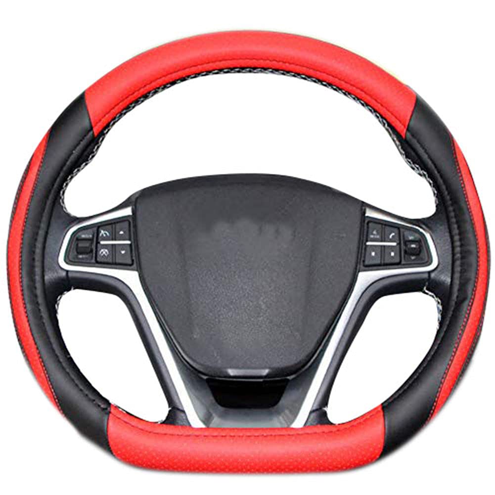 Builllin D Cut Steering Wheel Cover - D Shaped Flat Bottom Microfiber Leather Anti-Skid Breathable Fit 14.5'-15' (Red)