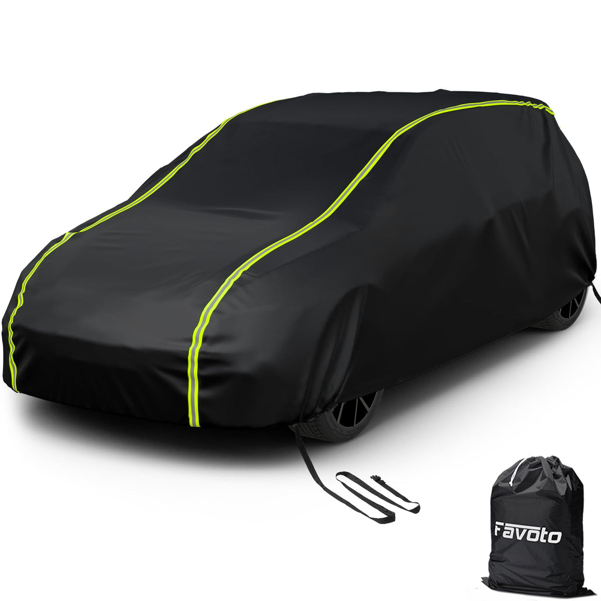 Favoto Hatchback Car Cover Waterproof - All Weather for Automobiles Oxford Cloth with Long Reflective Stripes Outdoor Sun Snow P