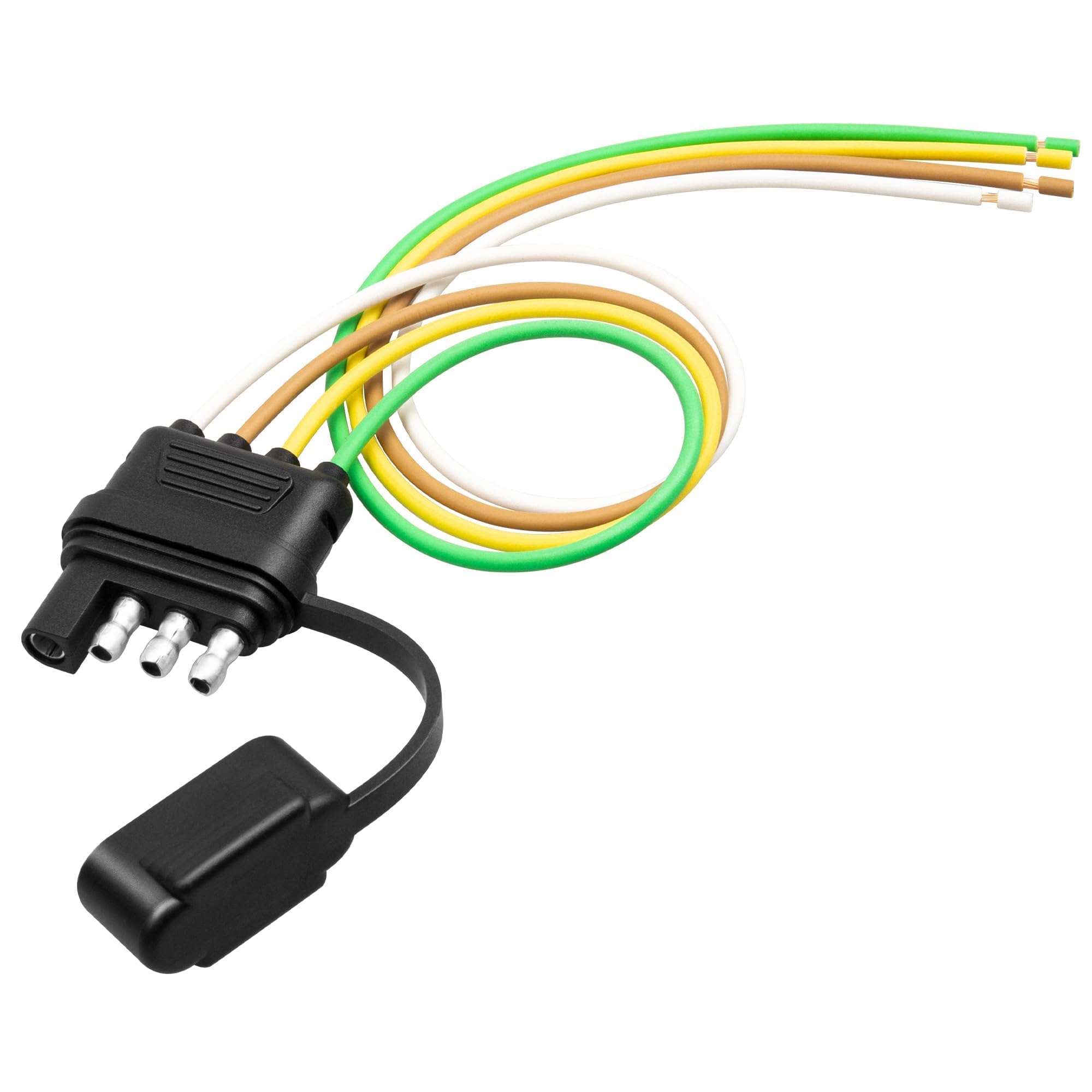 Oyviny Trailer End 4 Pin Trailer Connector 12 Inch, 16AWG Thick Pure Copper 4 Way Flat Trailer Wiring Harness with Dust Cover Re
