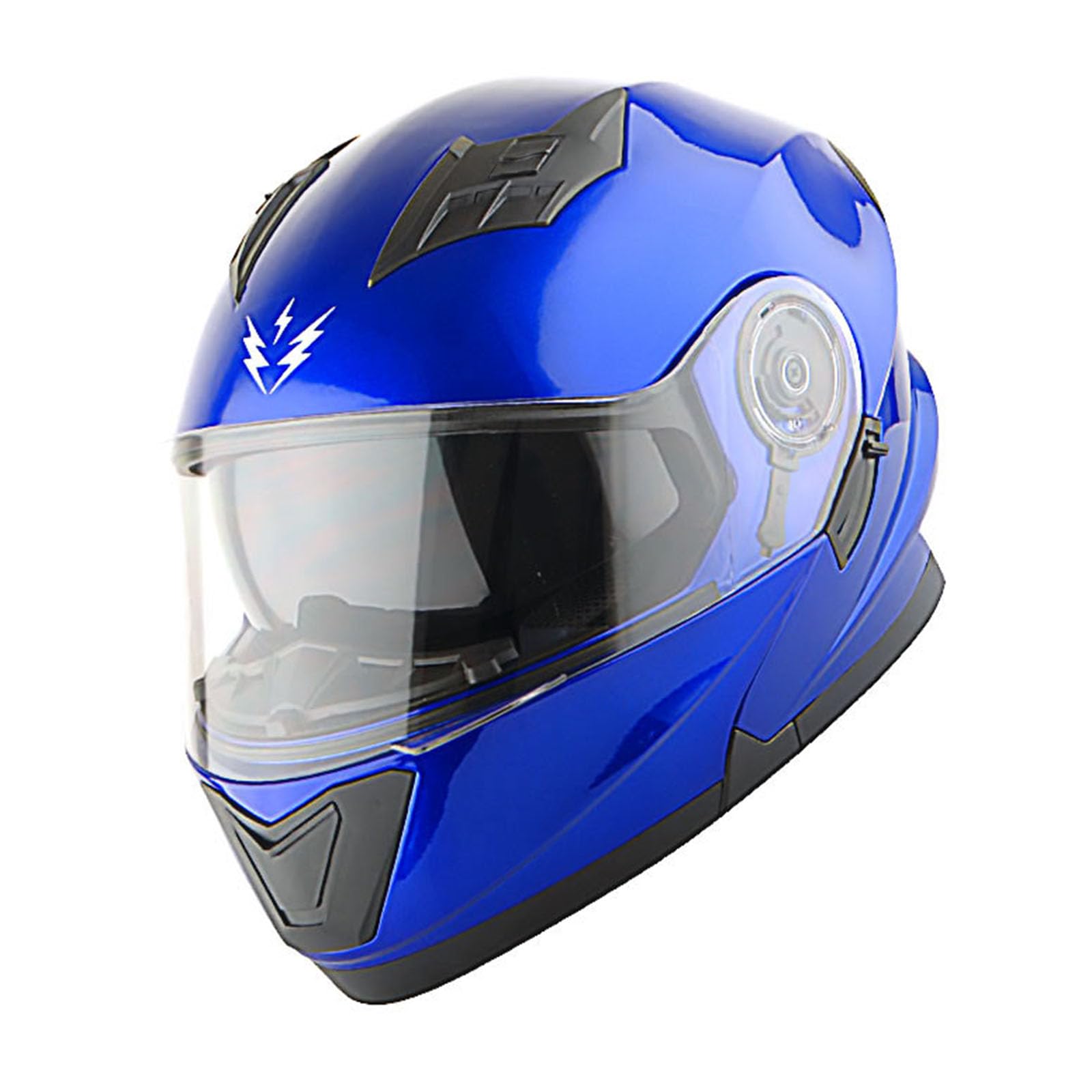 1Storm New Motorcycle Bike Modular Full Face Helmet Dual Visor Sun Shield With Rechargeable Led Tail Light: Glossy Blue