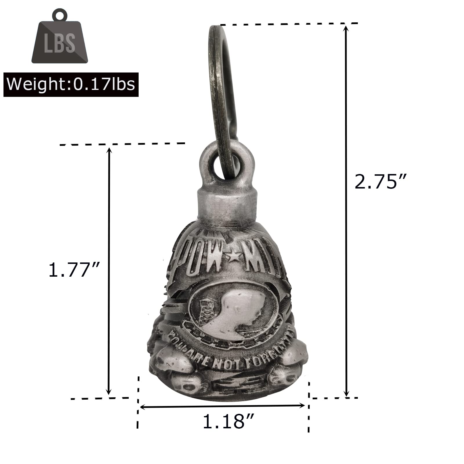 Dream Apparel Motorcycle ride bell for bikers,heavy spirit bells accessory and key chain for luck (DBL9-L POW MIA)