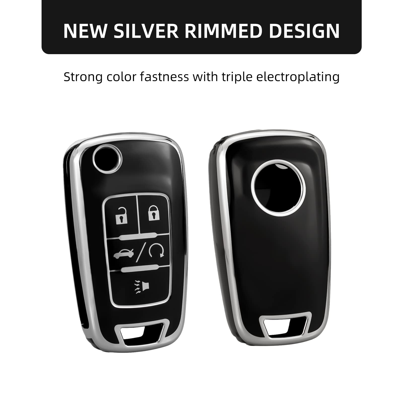 Offcurve For Chevy Key Fob Cover With Keychain, Car Key Case Fit For Chevrolet Chevy Gmc Buick Encore Terrain Malibu Camaro Cruze Impala Equinox Volt Spark Sonic Car Smart Key Accessories, Black
