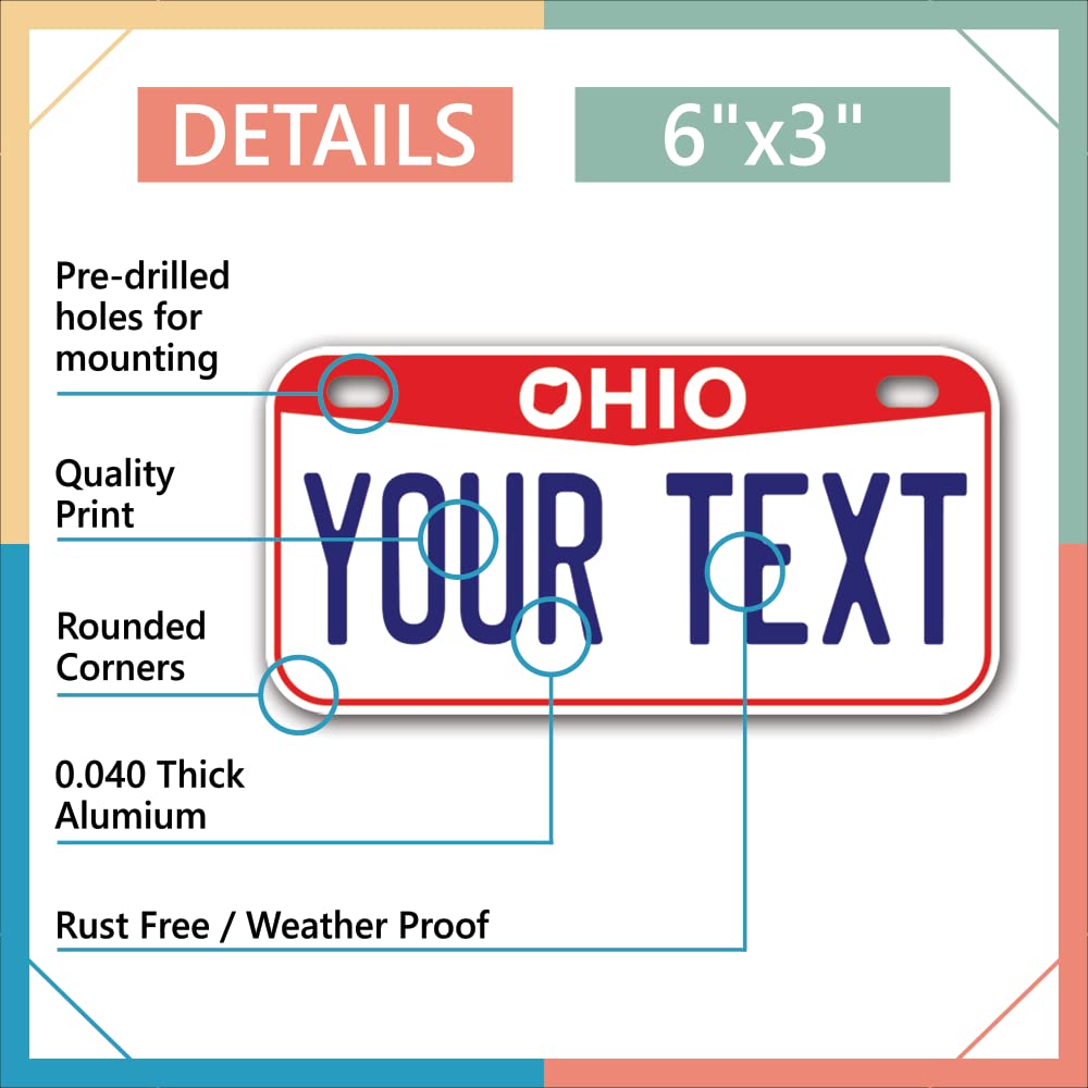 Inkmyplate Personalized Ohio Red Small License Plate | Bike 6X3 Inch | Select From All 50 States | 3 Sizes | Custom License Plates For Kids Bicycles | Power Wheels | Usa Thick .040 Aluminum