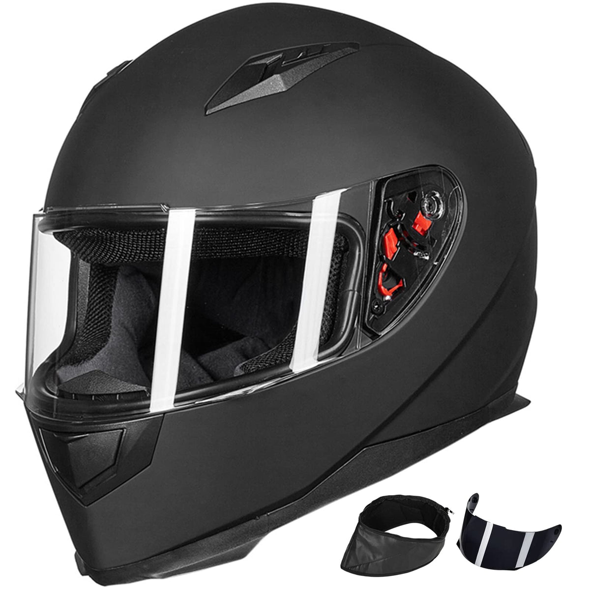 Ilm Full Face Motorcycle Street Bike Helmet With Removable Winter Neck Scarf + 2 Visors Dot Model-Jk313 (M, Matte Black)