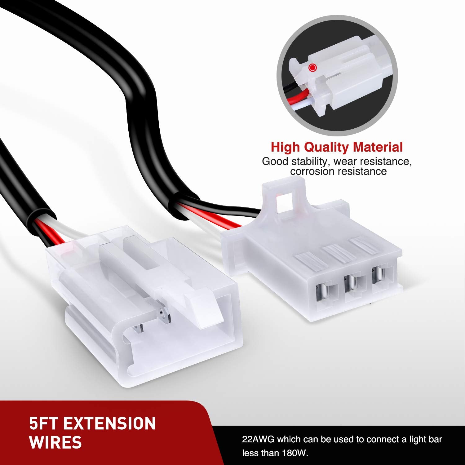 Nilight 2PCS 22AWG 5ft Plug and Play Wiring Harness Switch Extension Kit for Off Road LED Work Light Bar, Rubber, Model 10046W