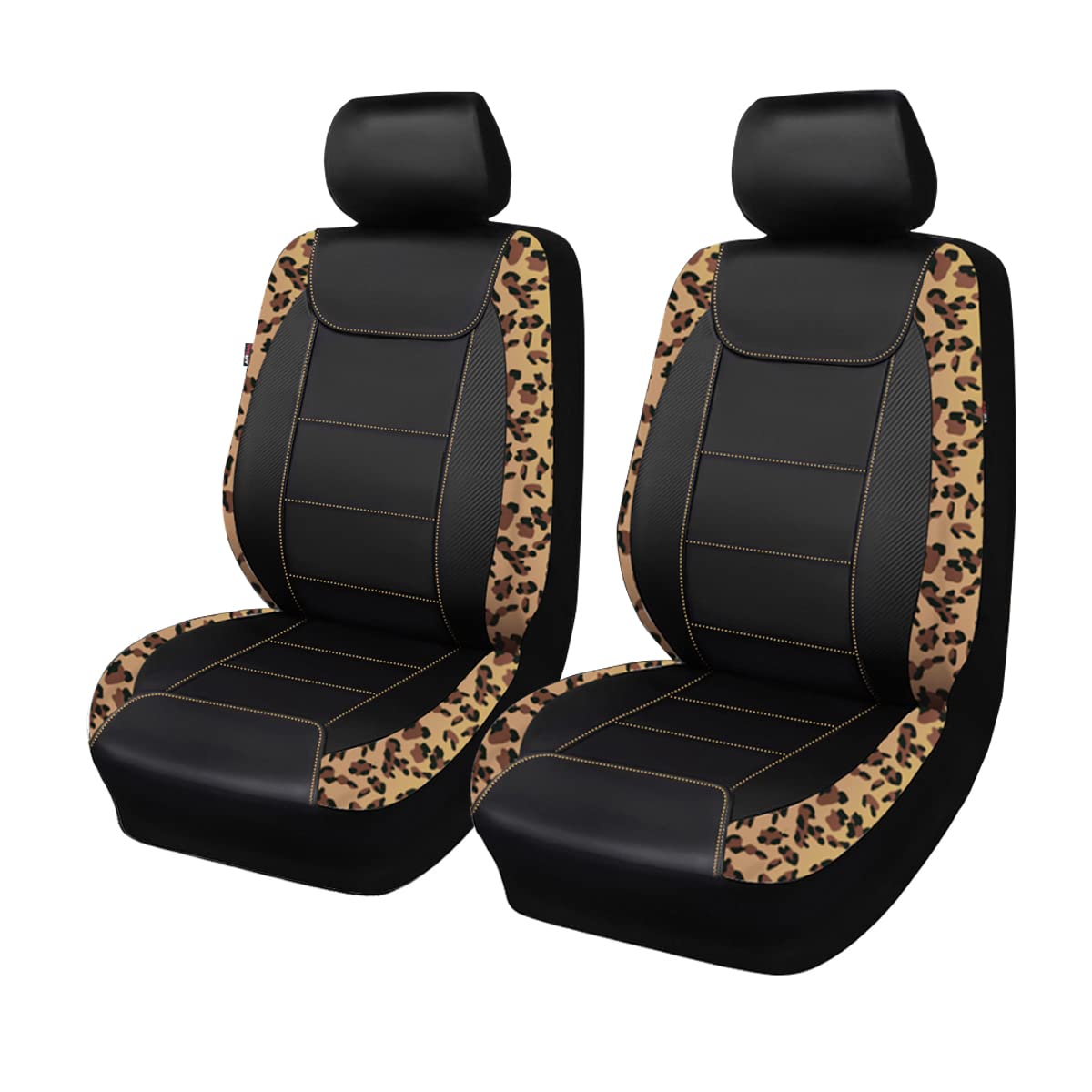 Flying Banner Car Seat Covers Protects Leopard Printing Velvet Faux Leather Carbon Fiber Front Pair Carbon Fibre (Leopard Black,