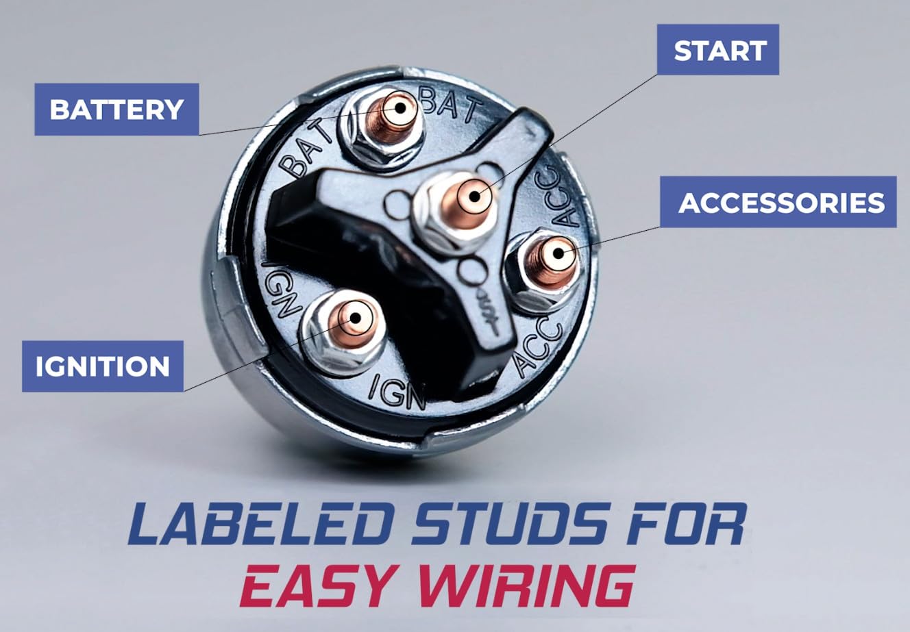 Mgi Speedware 4-Position Universal Ignition Key Switch For 12V Car, Truck, Tractor, Trailer, Forklift - Acc/Off/Ign/(Start)