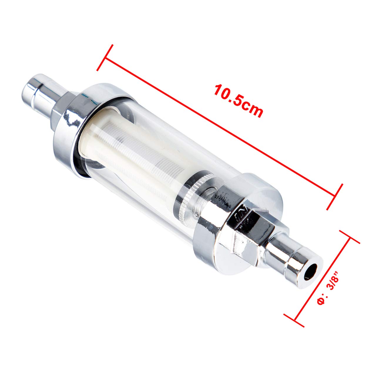 Carbole 9748 Universal 3/8'' Inlet/Outlet Fuel Pump Filter Clear View - Glass-5 Pcs