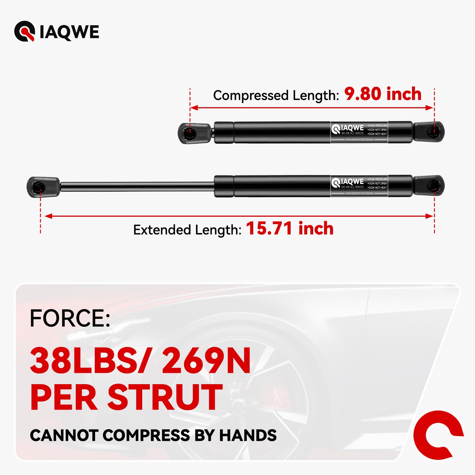 C16-09209 16 Inch 38Lbs/169N Gas Struts Shocks Spring Lift Support For Snugtop Leer Are Atc Truck Camper Shell Topper Rear Side Window Door Canopy Cabinet Cover Toolbox Lid Floor Hatch 2Pcs By Iaqwe