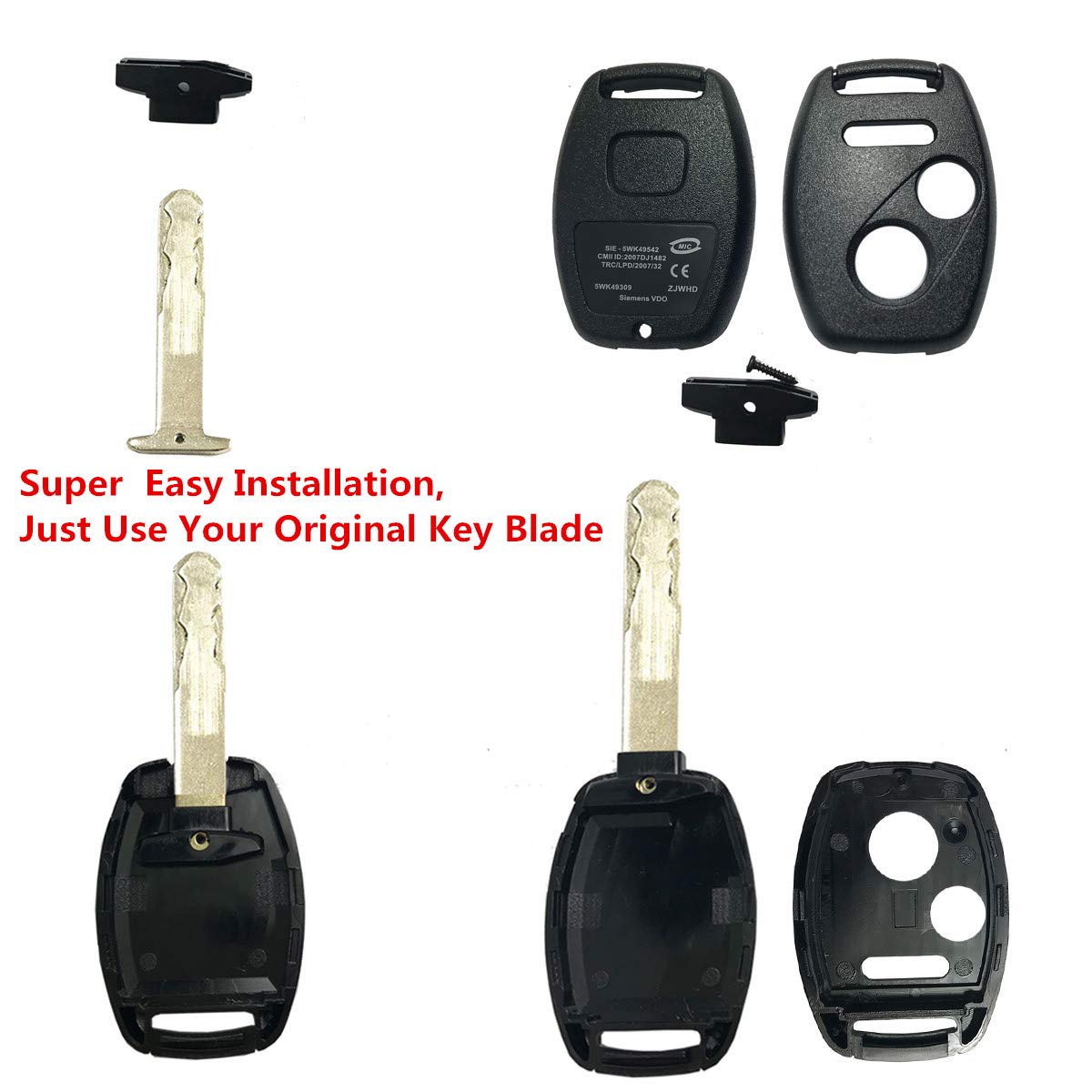 Horande Replacement Key Fob Cover Case Fit For Honda 2005-2013 Ridgeline Pilot Cr-V Civic Odyssey 2003-2007 Accord Keyless Entry Key Fob Shell (Pack 2)