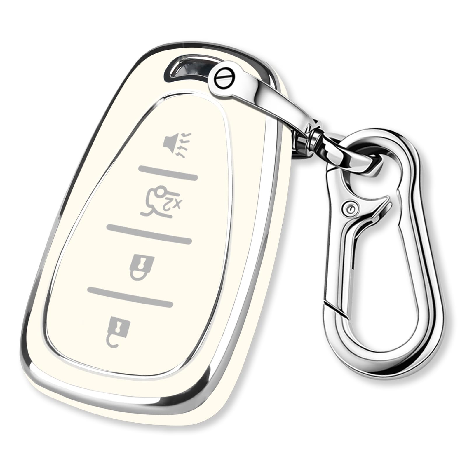Qbuc For Chevy Key Fob Cover With Keychain Silver Trim Soft Tpu Protection Case Compatible With 2016-2025 Chevy Equinox Malibu C