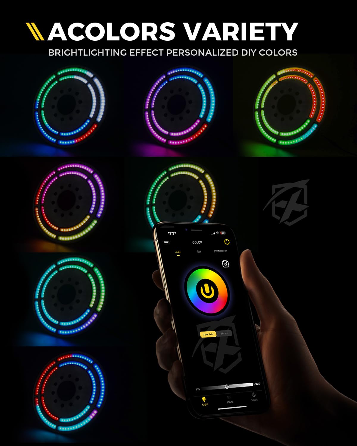 Xprite Rgb Spare Tire Brake Light With Dual Control (Rf & Bluetooth), Color-Changing 3Rd Led Rear Wheel Lights, Dual Ring Third