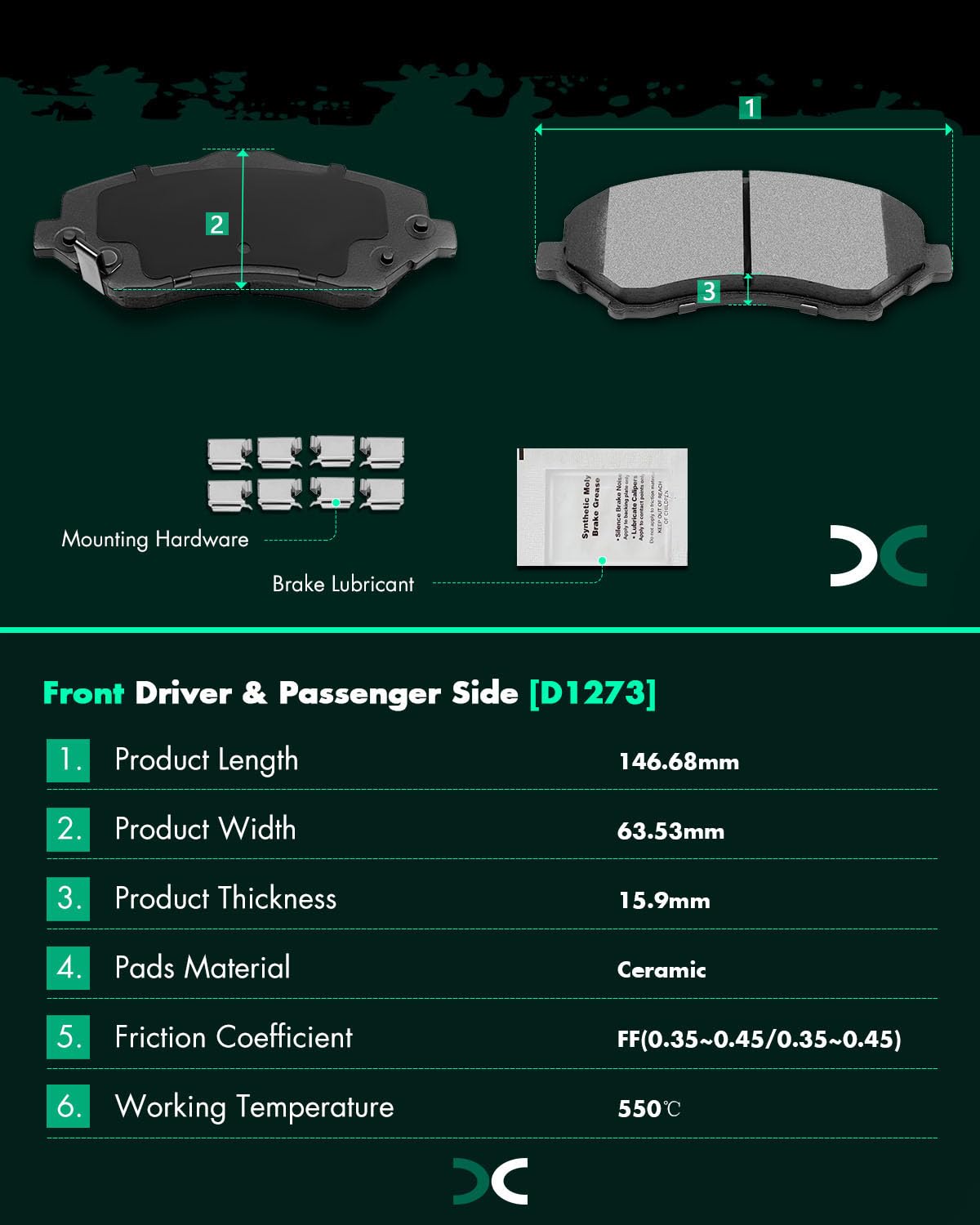 Scitoo D1273 D1326 Front Rear Ceramic Brake Pads Sets Fit For Chrysler Town & Country 08-12,For Dodge Grand Caravan 08-12,For Do