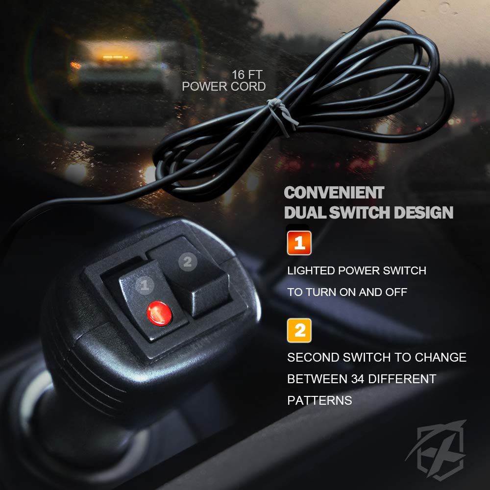 Xprite Amber Cob Led Rooftop Strobe Lights Bar, Double Side Flashing Emergency Hazard Caution Warning Beacon Lightbar W/Magnetic