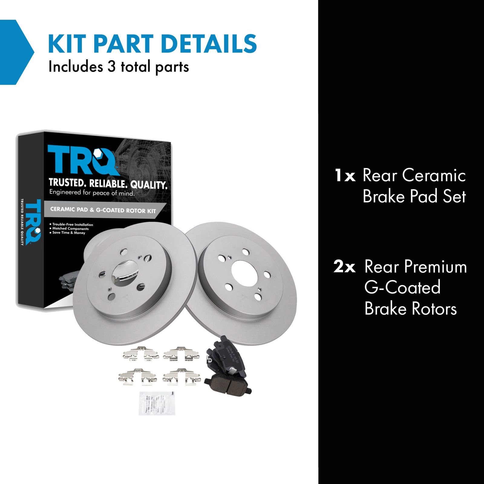 Trq Rear Ceramic Brake Pad & Coated Rotor Kit Compatible With Vibe Matrix 1.8 Corolla Xrs