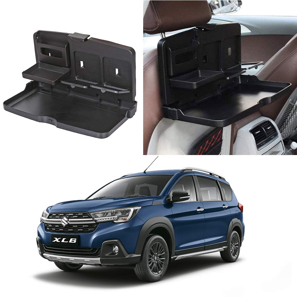 Oshotto (FT02) Car Backseat Food Travel Dining Meal & Snaks Tray & Cup Holder Compatible with Maruti Suzuki XL6 (Black)  1 Pie