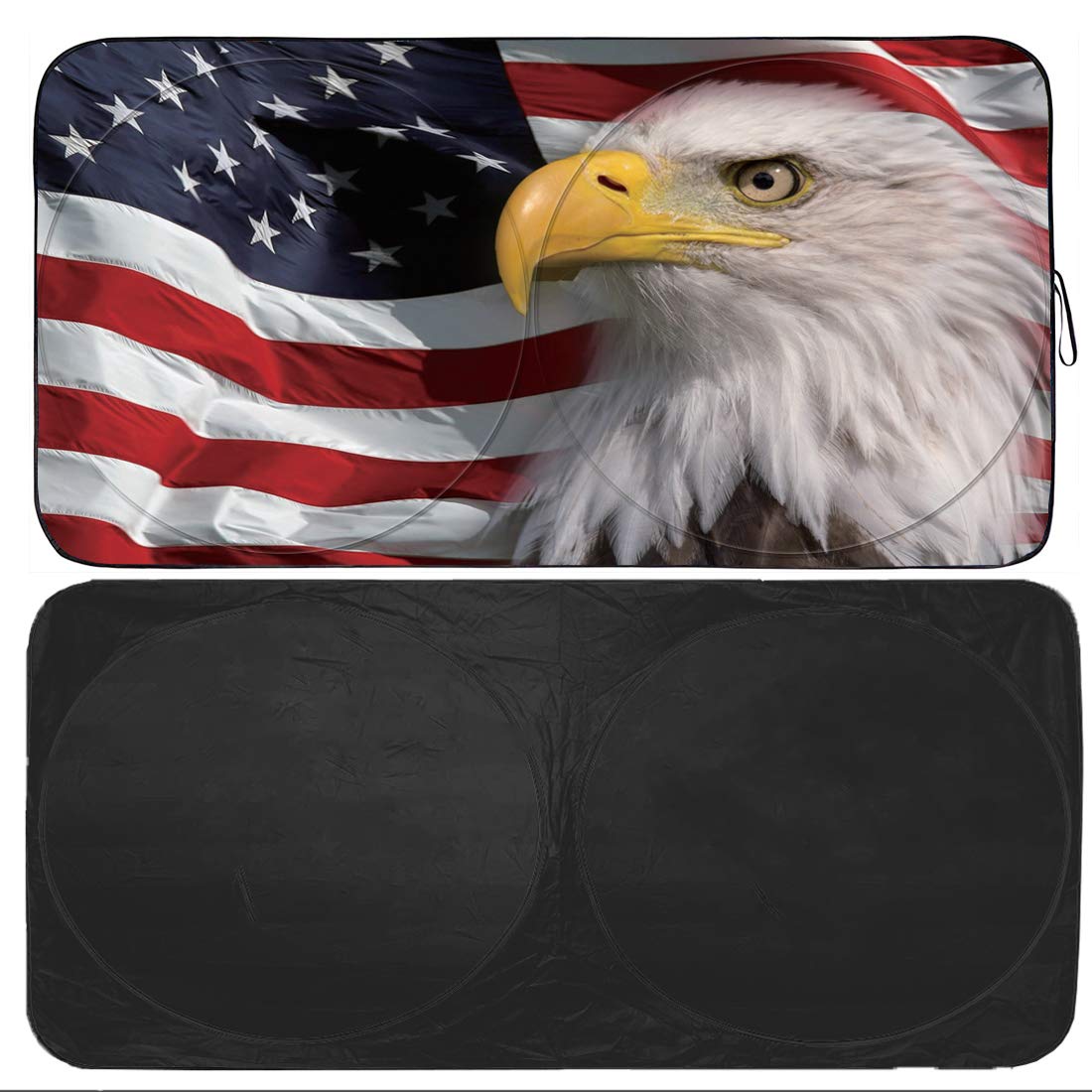 Gven Car Shade Patriotic Car Sun Shade with USA Flag Car Front Windshield Shade for Heat Protection Patriotic Car Accessories Am