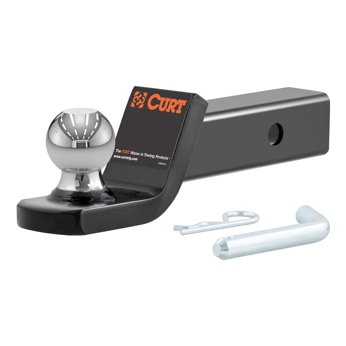 Curt 45134 Fusion Trailer Hitch Mount With 2-Inch Ball & Pin, Fits 2-In Receiver, 7,500 Lbs, 2'' Drop , Black
