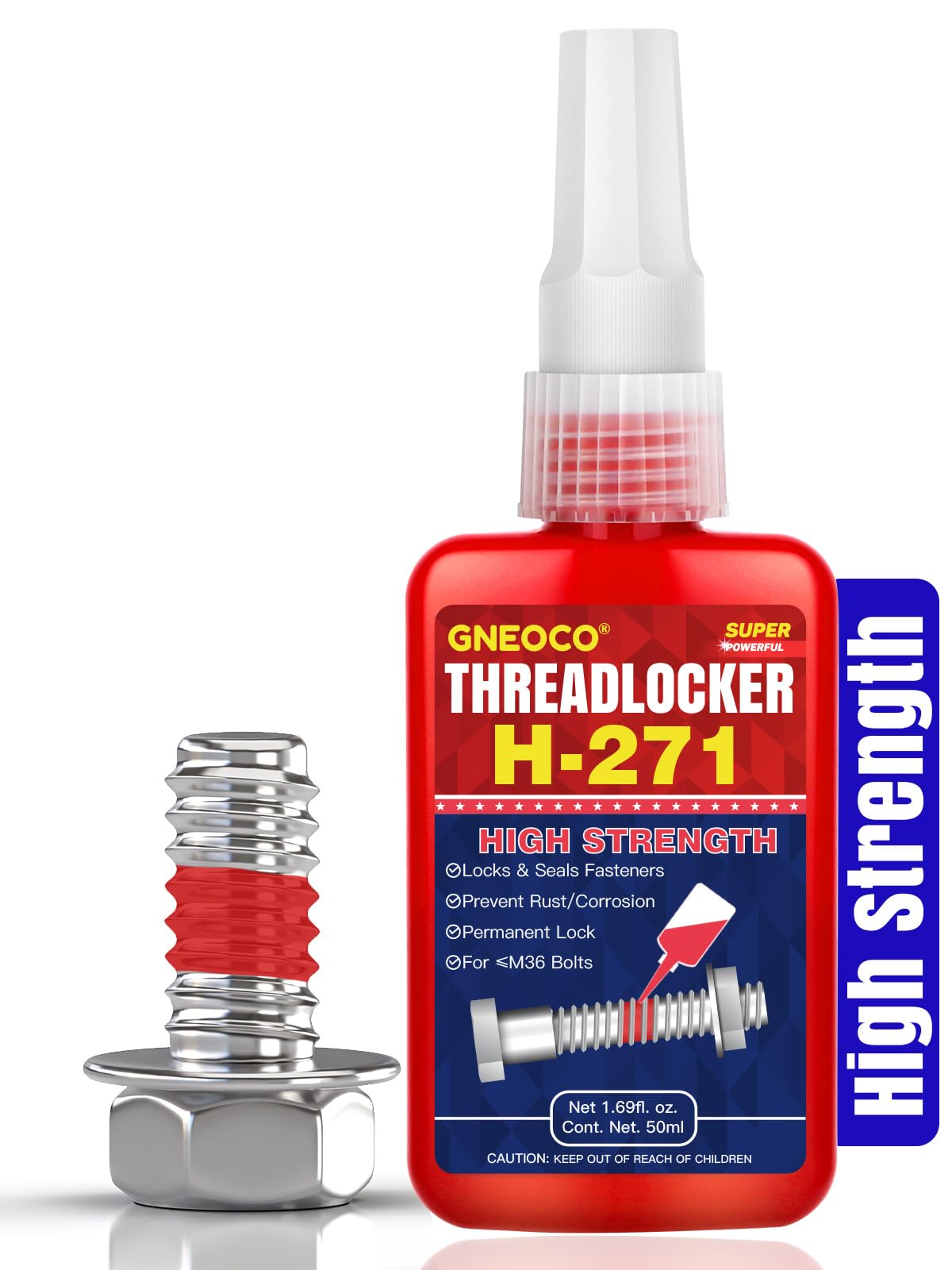 Threadlocker Red 271 1.69 Fl Oz/50 Ml, Thread Lock High Strength Lock Tight For Nuts, Bolts, Fasteners And Metals, Anaerobic Cur