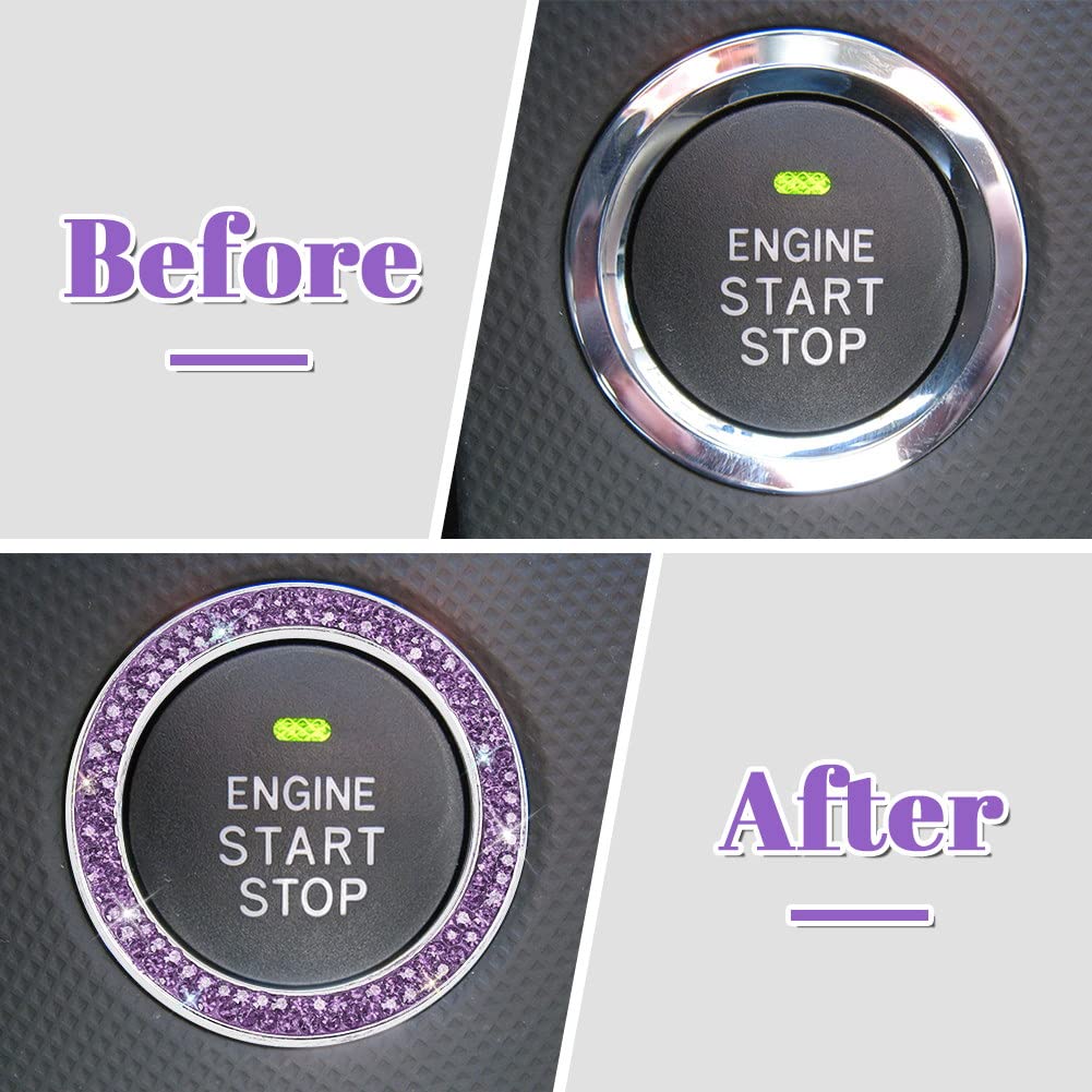 Tobequeen Car Bling Ring Crystal Car Stickers Rings Womens Car Decals,Bling Car Interior Accessory For Women,Purple