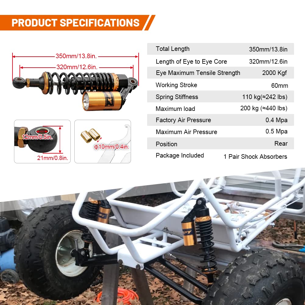 Gzyf Pair 320Mm Universal Motorcycle Rear Air Shock Absorbers Fit For Honda For Suzuki For Kawasaki For Yamaha Atv Go Kart Quad