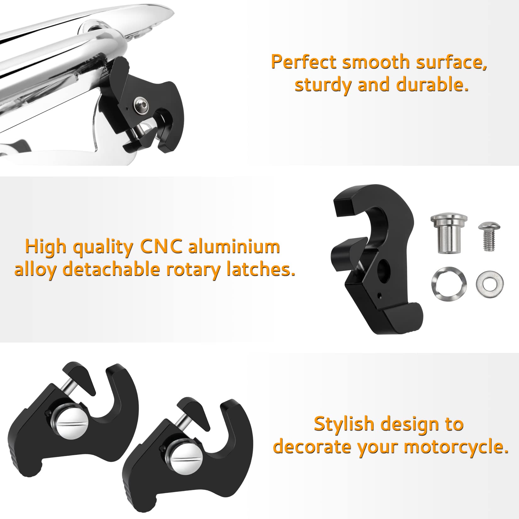 Pbymt Black Detachable Mounting Luggage Rack Latch Clips Compatible For Harley Davidson Softail Sportster Touring Street Glide Road King Electra Glide 1986-2024