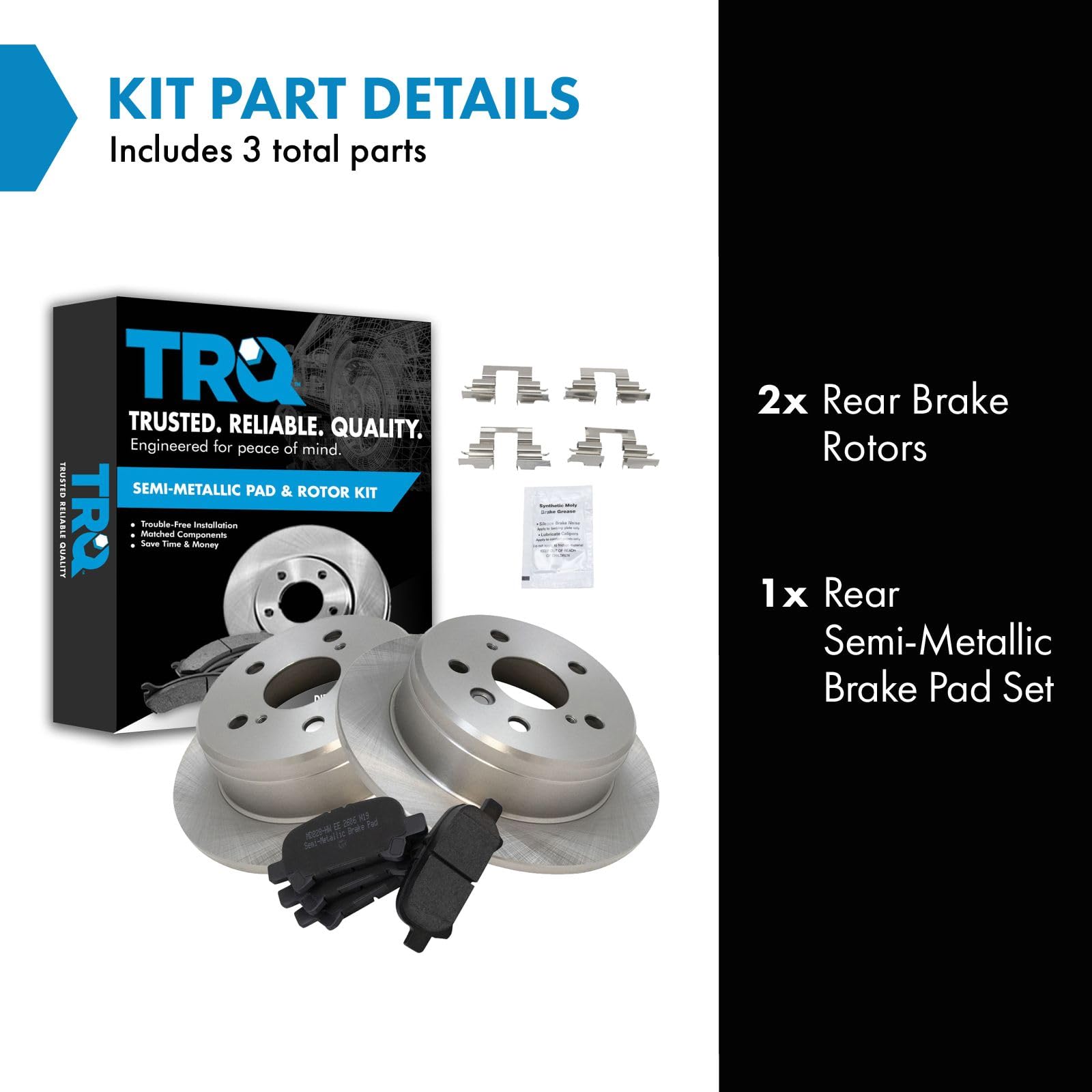 Trq Rear Brake Pad & Rotor Kit Brake Pads Brake Rotor Semi-Metallic Compatible With 2000-2001 Toyota Camry 1999-2003 Solara