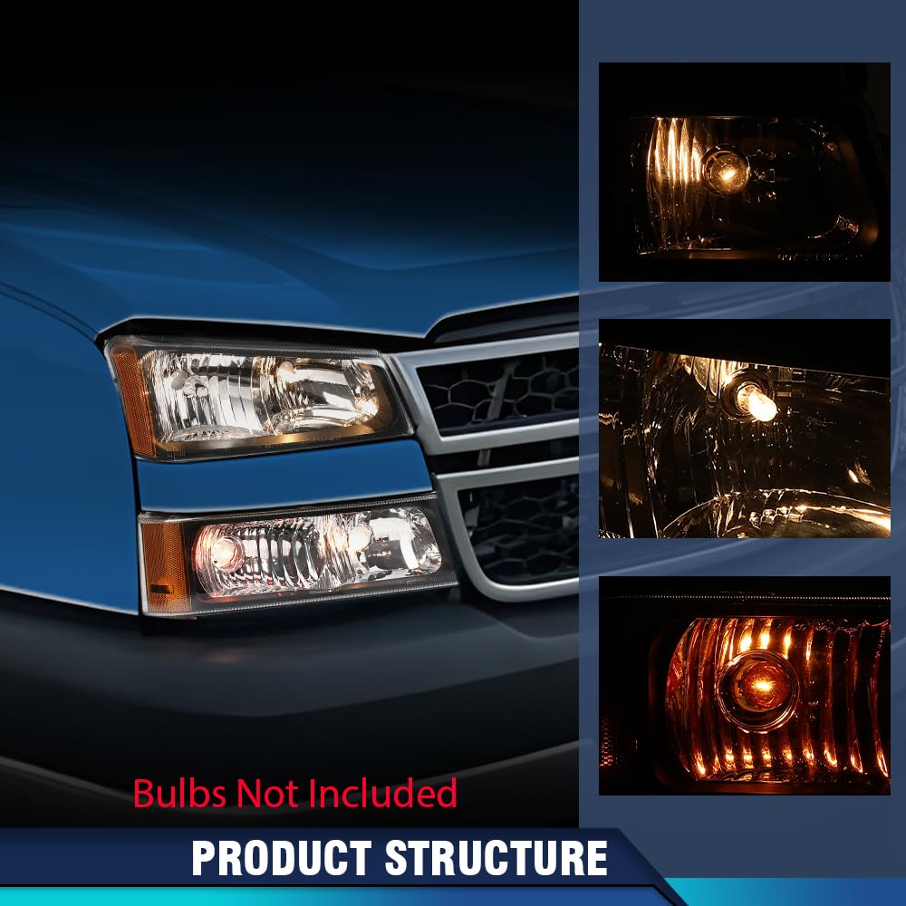 Pit66 Headlights Assembly, Compatible With 2003-2006 Chevy Silverado 1500 2500 3500 Hd Models/03-06 Avalanche 1500 2500(Fit No C