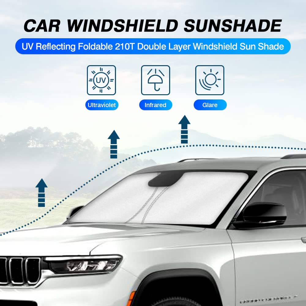 Kust Windshield Sun Shade For 2021-2024 2025 Jeep Grand Cherokee/Grand Cherokee L Accessories Suv Window Sunshade Sun Visor Protector Foldable Blocks Uv Rays Keep Your Car Cooler