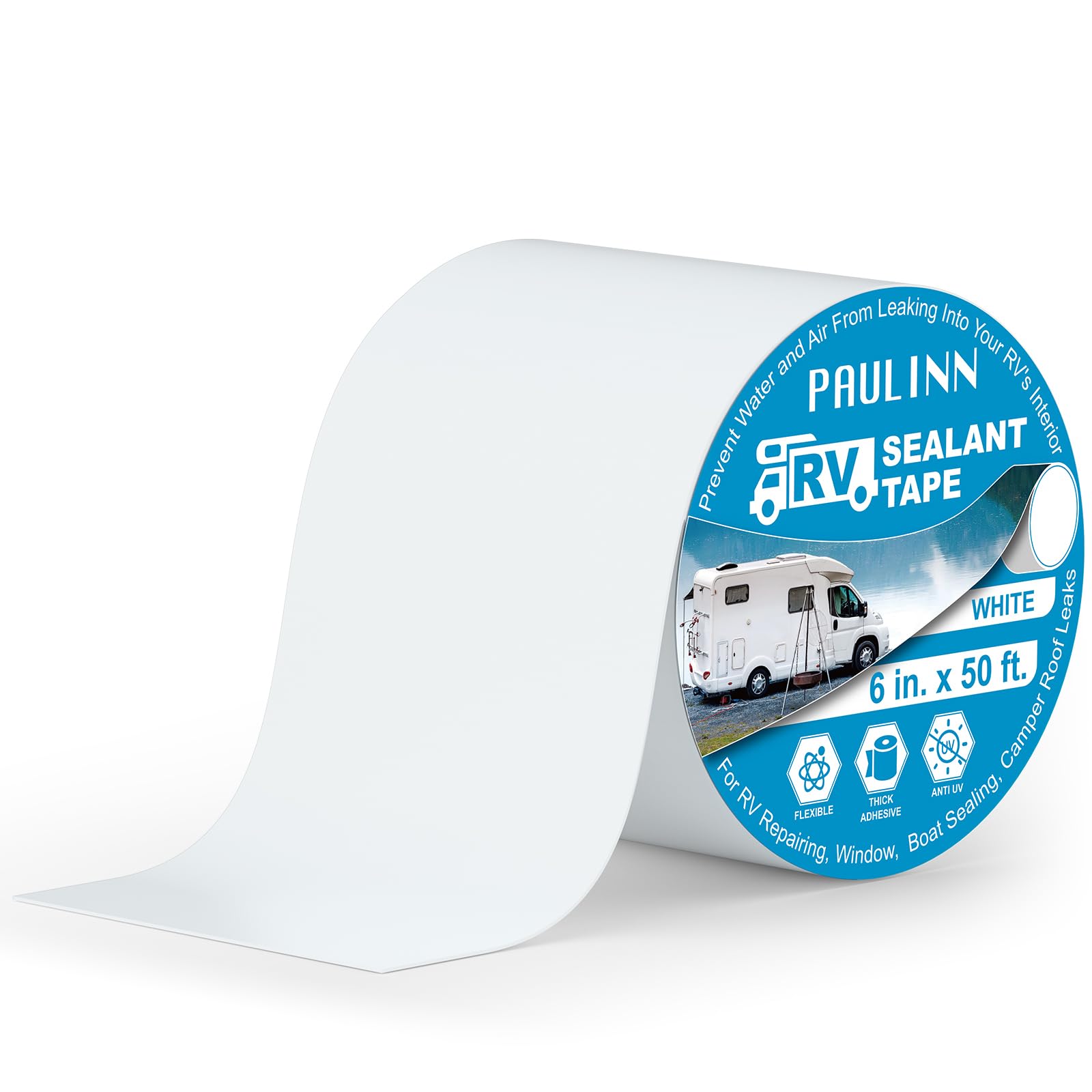 Paulinn Rv Roof Sealant Tape, 6 Inch X 50 Foot Natural White Roofing Repair Tape, Uv & Weatherproof Roof Seal Tape For Rv Camper
