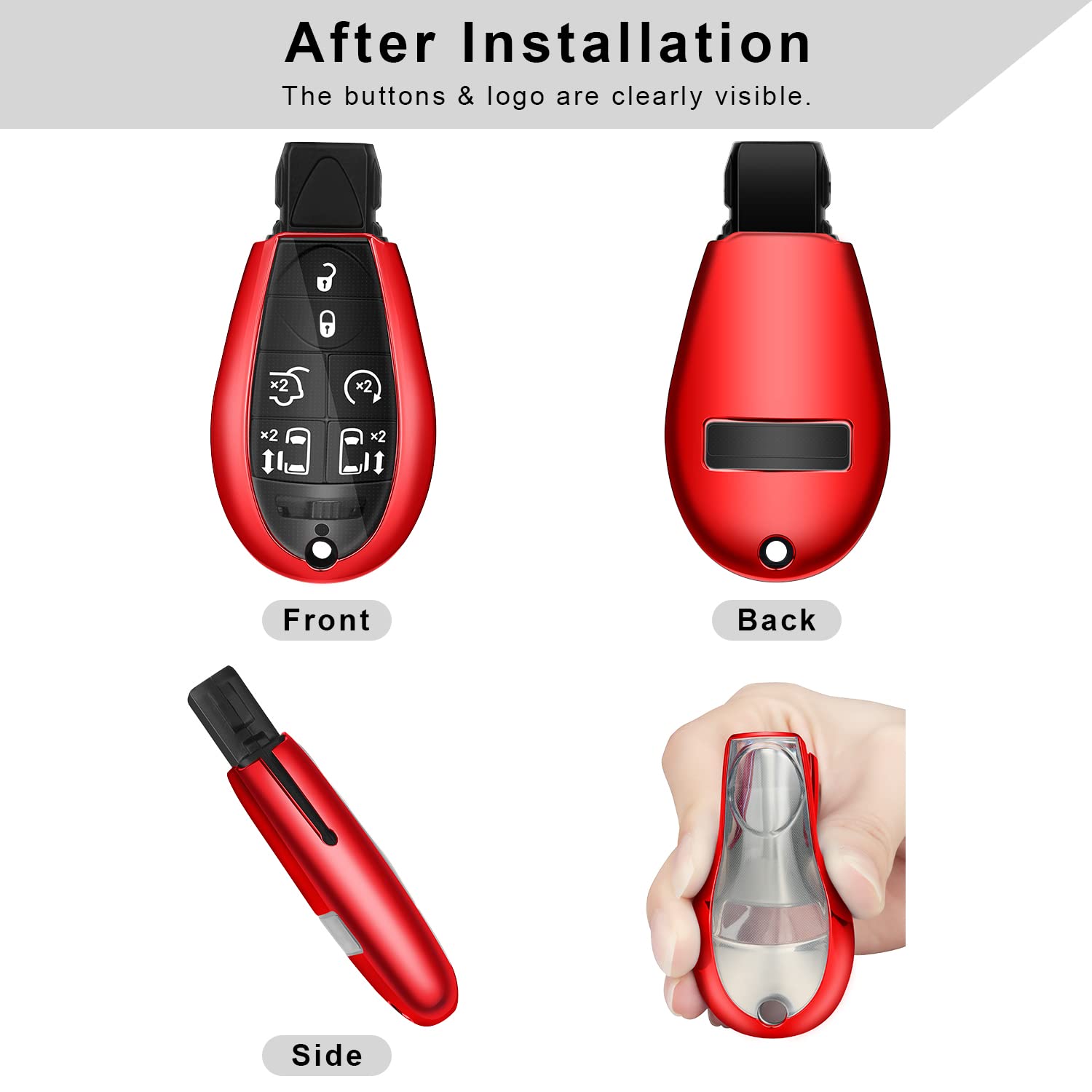 Qbuc For Dodge Key Fob Cover With Keychain Tpu Key Case Compatible With 2008-2018 Dodge Ram Jeep Chrysler Model Accessories (Red