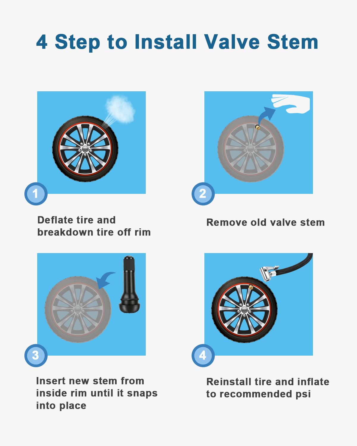 100Pcs Tr414 Tire Valve Stem Rubber Snap-In Valves, Tubeless Valve Stems Suit For 0.453 Inch Rim Holes On Standard Vehicle Tires