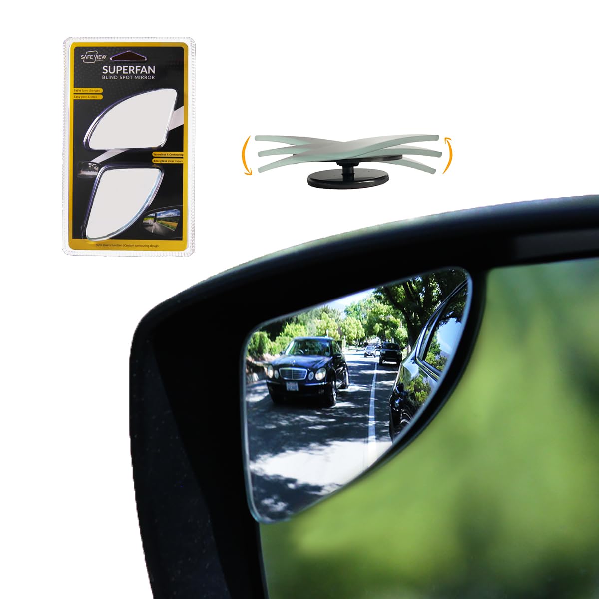 Blind Spot Mirrors For Cars - By Safe View Company - Change Lanes W Confidence - Made From Real Convex Glass - Long Lasting - Easy Peel & Stick (Superfan)